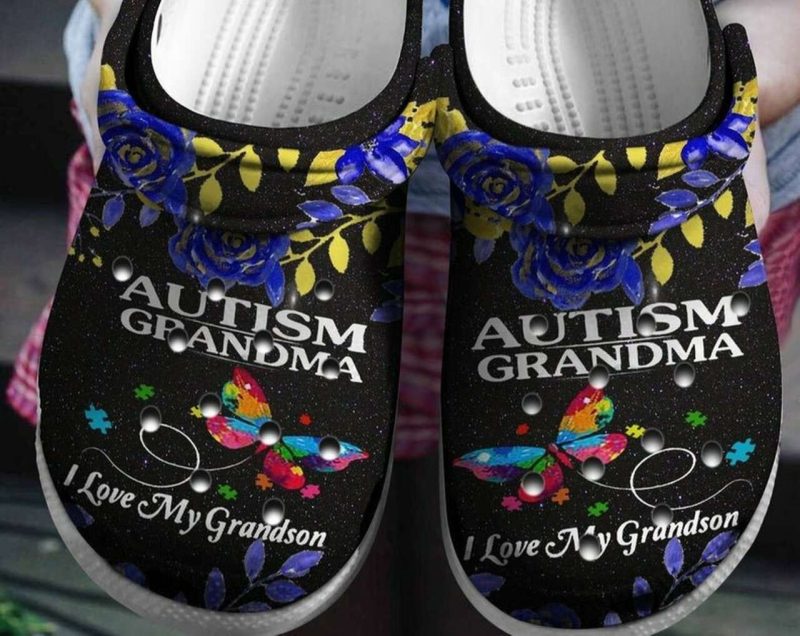 Autism Awareness Day Butterfly Autism Grandma I Love My Grandson Puzzle Pieces Crocband Clog Shoes