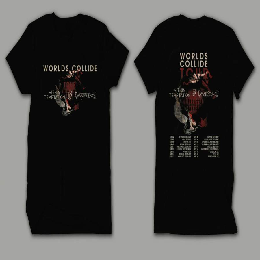 Within Temptation Shirt X Evanescence Worlds Collide Tour 2020 T Shirt S-3XL Free Shipping