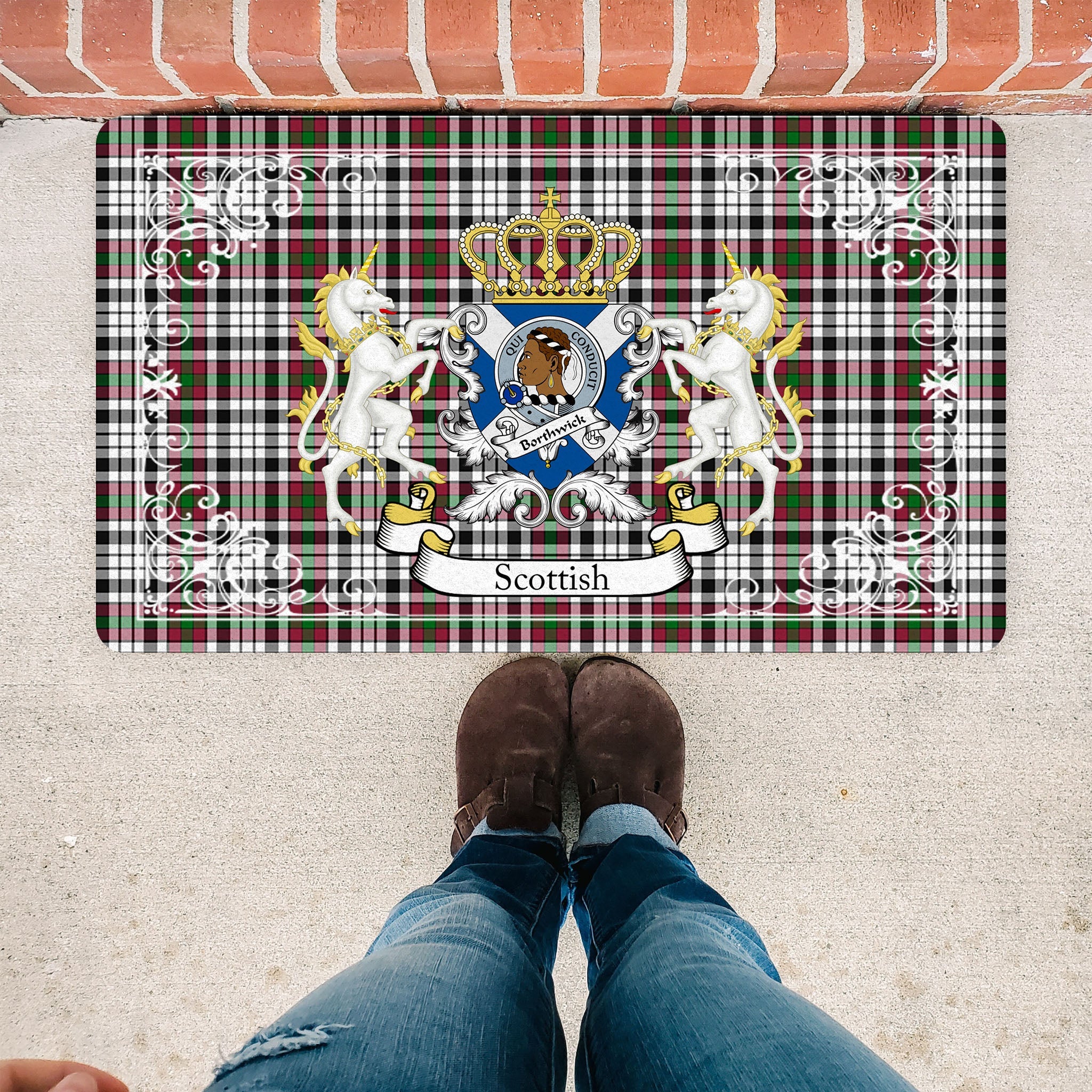 Scotstee Shop Tartan Door Mat Borthwick Clan Badge Tartan Scottish Plaid Doormat, Christmas Door Mat