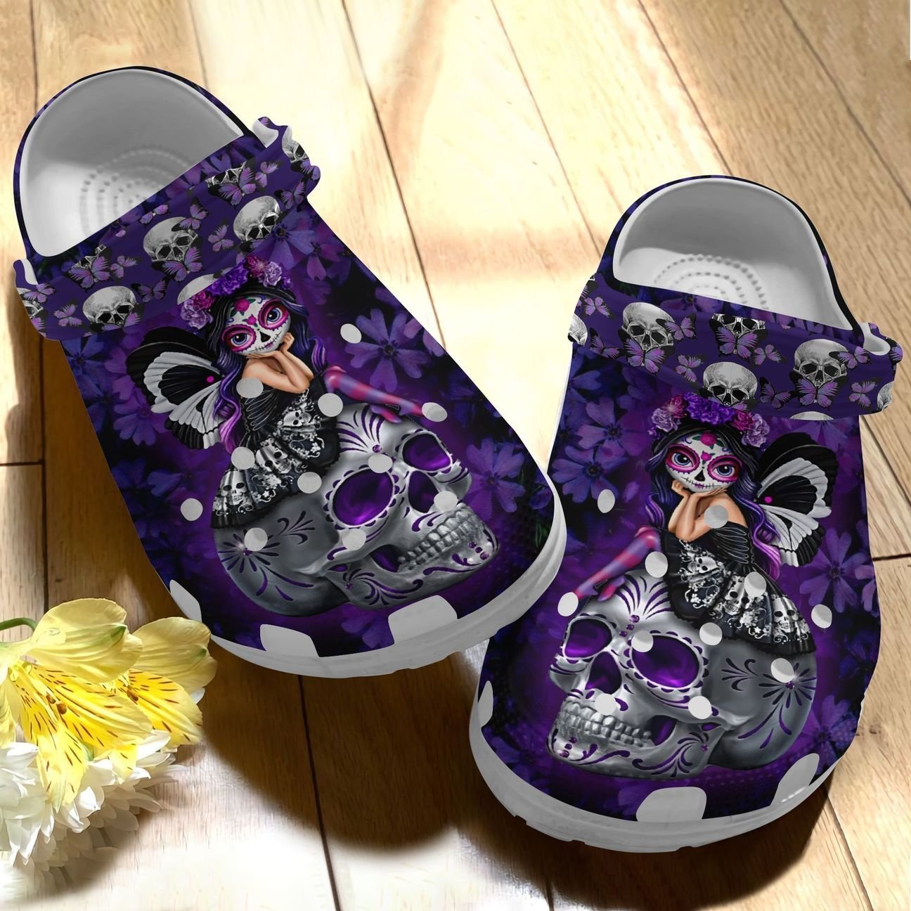 Skull Personalize Clog, Custom Name, Text, Fashion Style For Women, Men, Kid, Print 3D Purple Girl