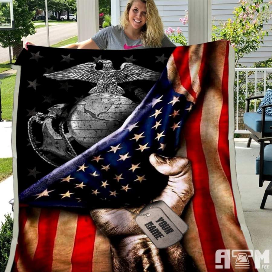 Marines Blanket Marines Veteran Flag Personalized Blanket, USMC Blanket, Gift For Marines Veteran Blanket