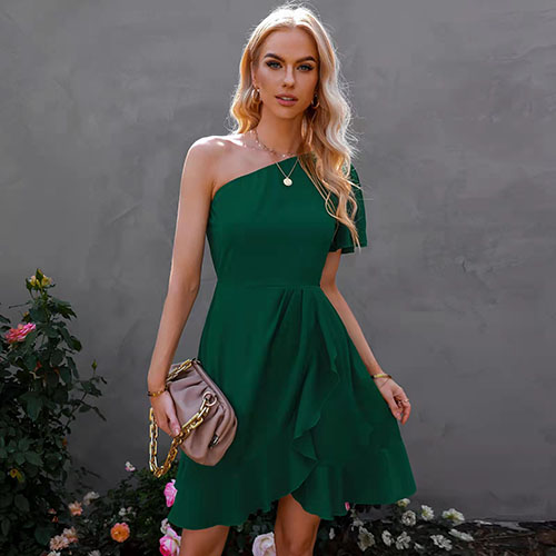 Summer Women’s Fashion Elegant Party Dress Solid Color Slim Fit Sexy Off Shoulder Ruffle Dress alx