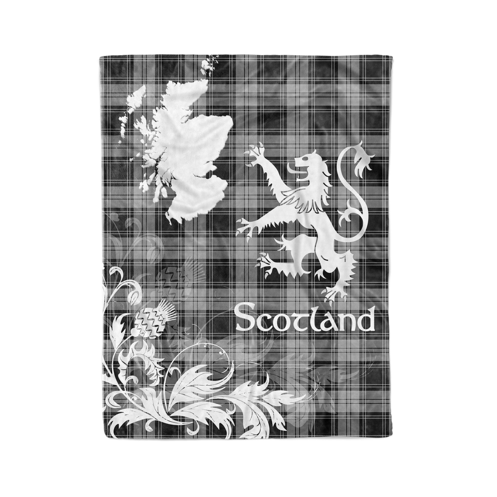 Tartan Plaid Fleece Blanket Tartan Blanket Thistle And Lion Scottish Clan Douglas Grey Plaid Blanket