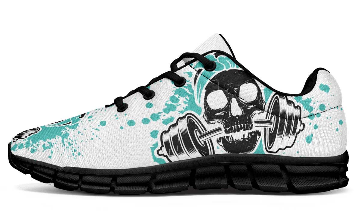 Turquoise Splat Skull On White Breathable Sneakers Custom Shoes V34