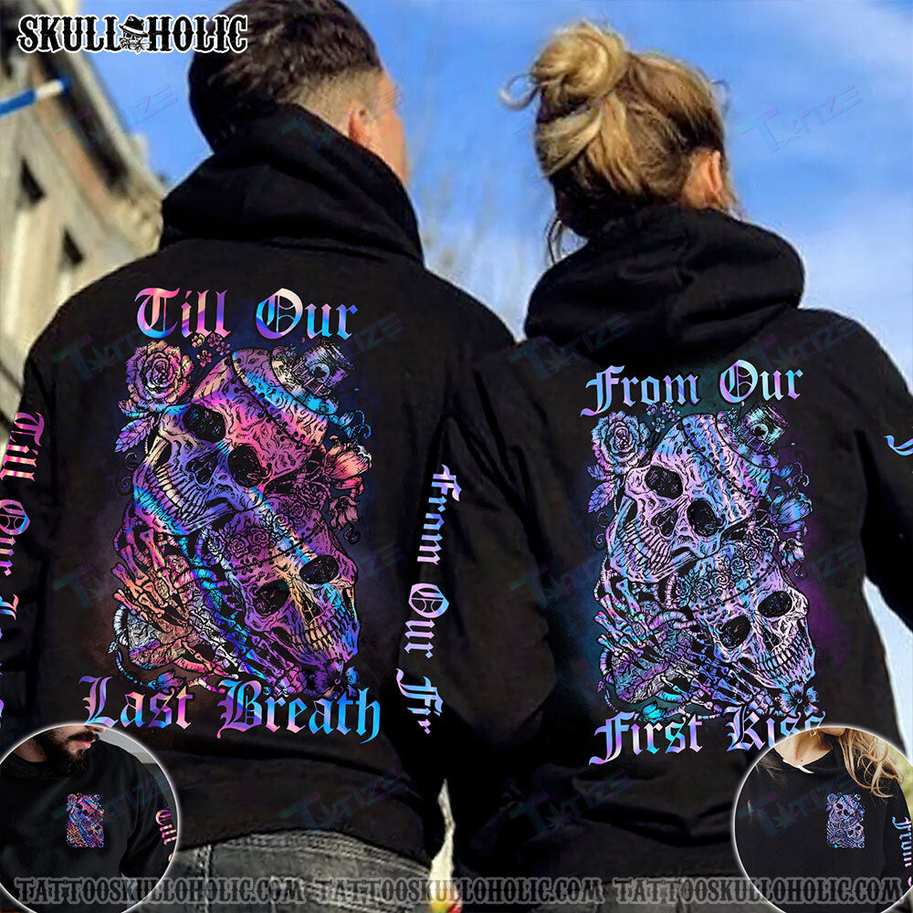 Matching Couple Shirt Couple First Kiss Skull Hologram 3D All Over Printed Shirt, Sweatshirt, Hoodie, Bomber Jacket Size S – 5Xl