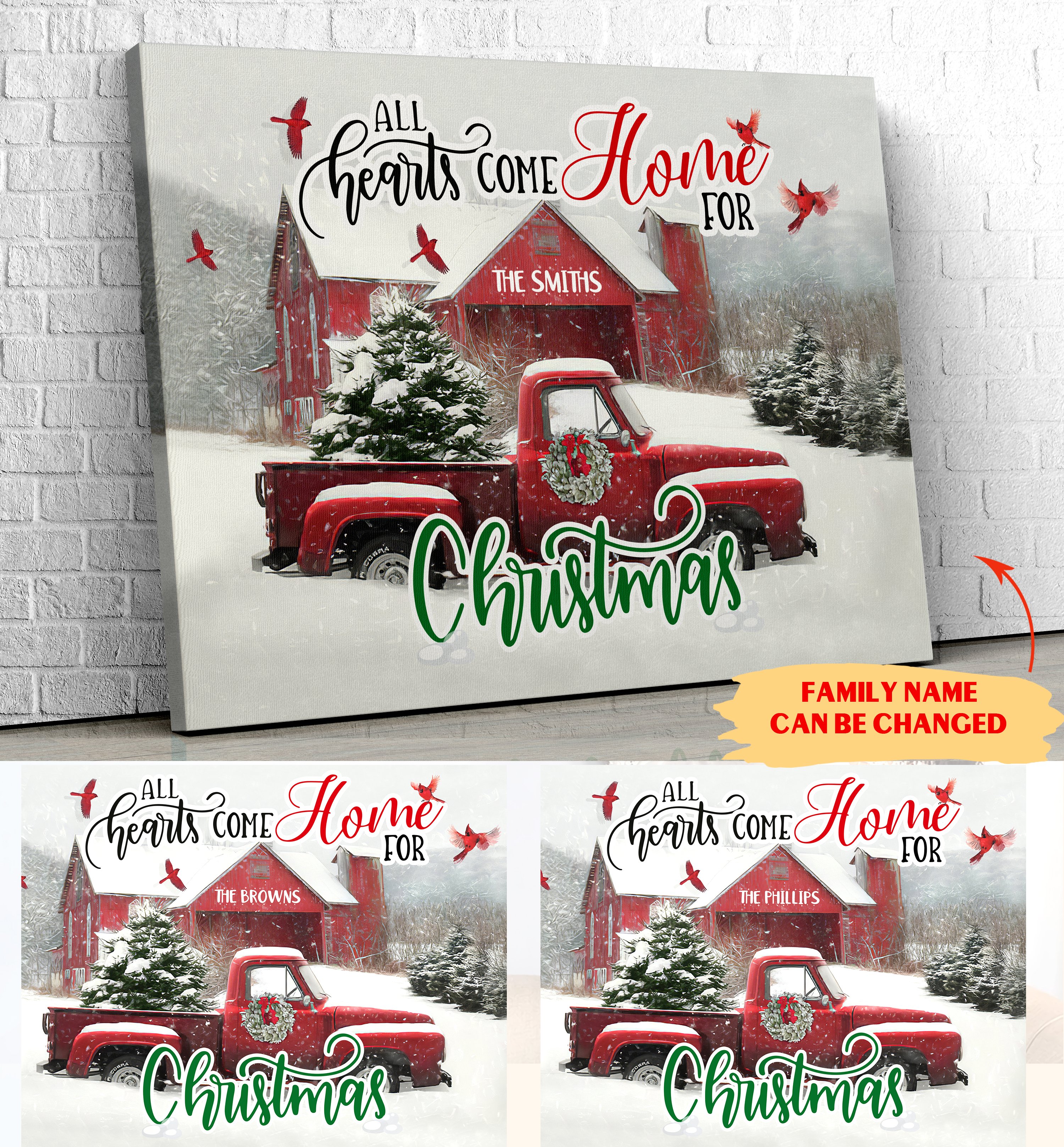 All Hearts Come Home For Christmas – Personalized Custom Canvas – Memorial Wall Art