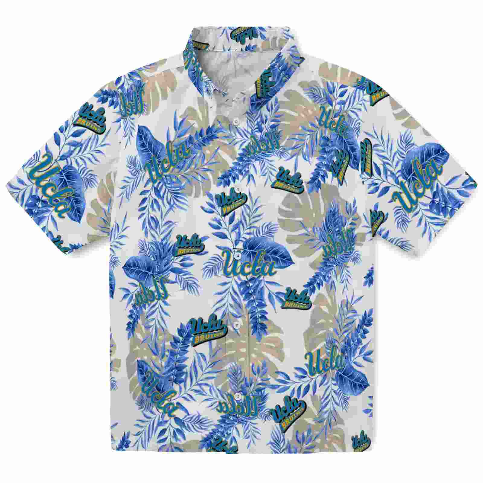Ucla Bruins Tropical Leaves Blue White Hawaiian Shirt