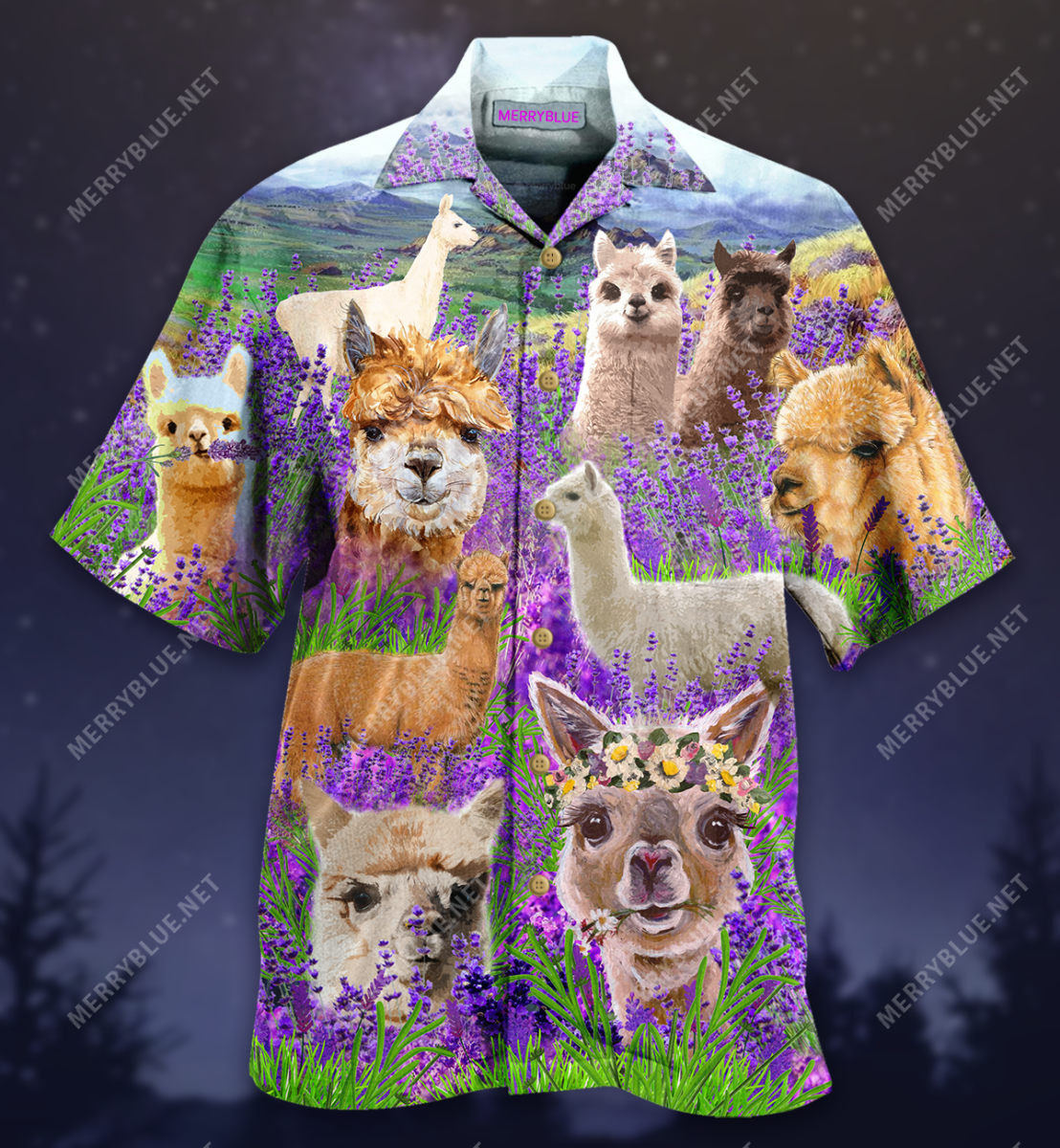 Happy Alpaca In The Lavender Garden Unisex Hawaii Shirt Ha1195