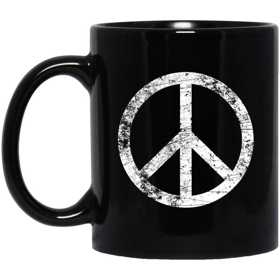 Peace Sign Vintage White Distressed Hippie Coffee Mug