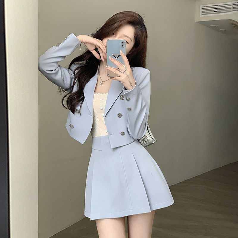 Autumn Blazer Two Piece Skirt Set Women Solid Elegant Casual Mini Skirt Set Female Korean Fashion Long Sleeve Chic Set 2022 New alx