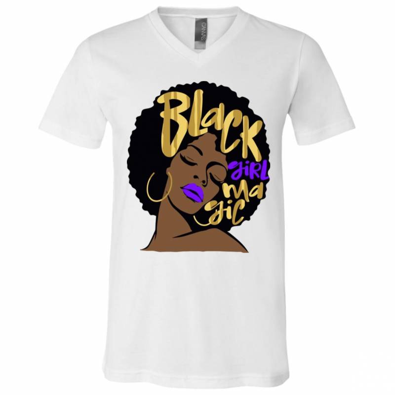 Women Purple Black Girl Melanin Magic Queen Pride V Neck T-Shirt