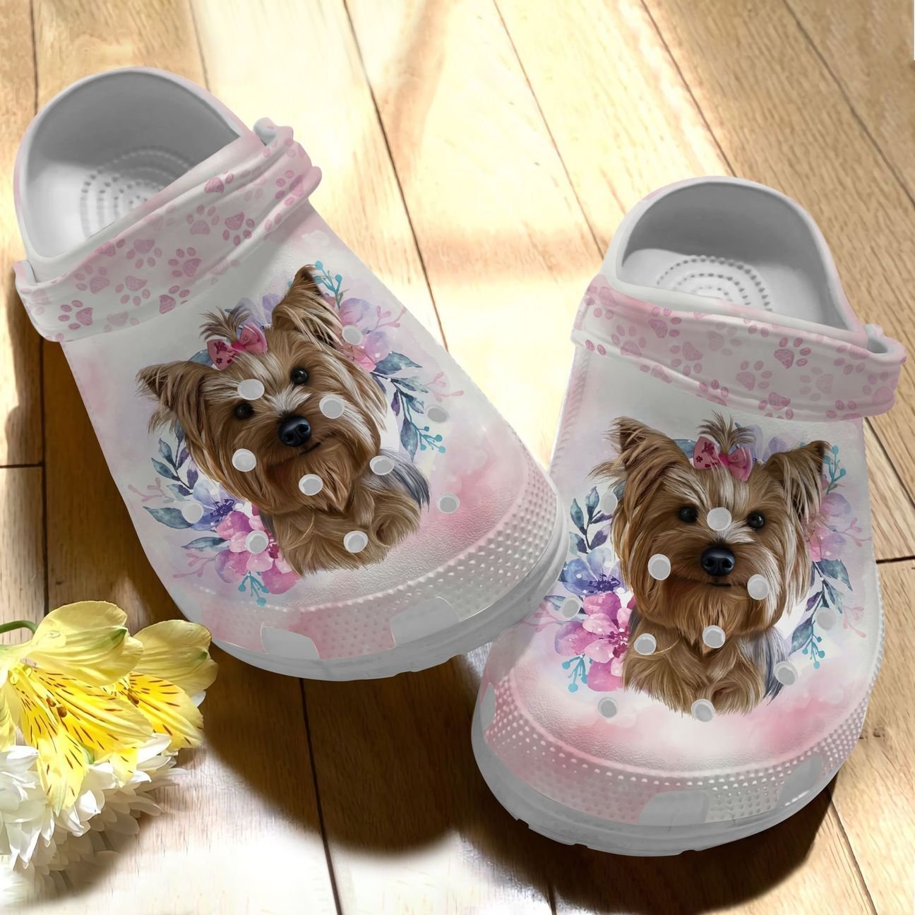 Yorkie Personalize Clog, Custom Name, Text, Fashion Style For Women, Men, Kid, Print 3D Cute Little Yorkie