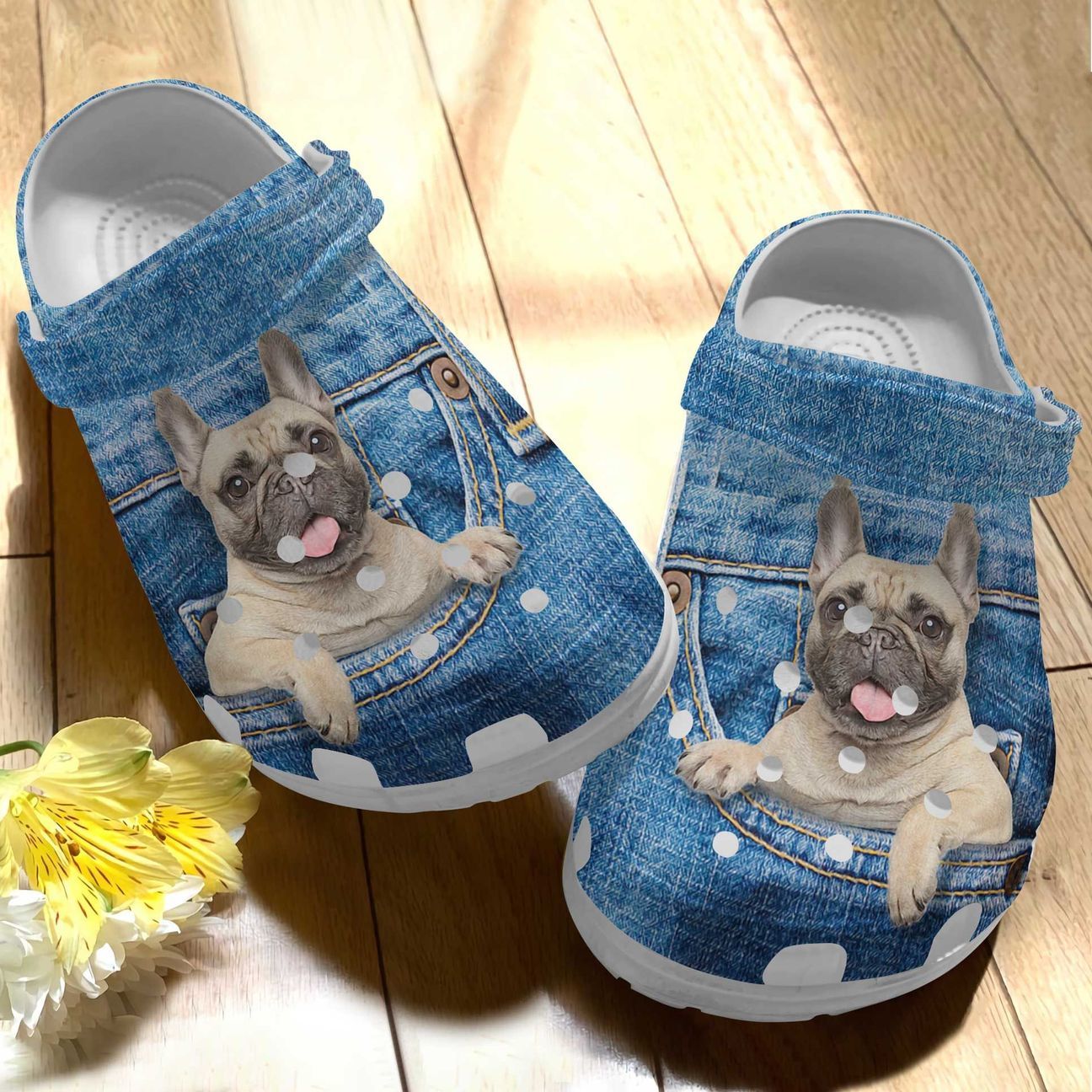 Dog Personalized Clog, Custom Name, Text French Bulldog In Pocket, Fashion Style For Women, Men, Kid, Print 3D