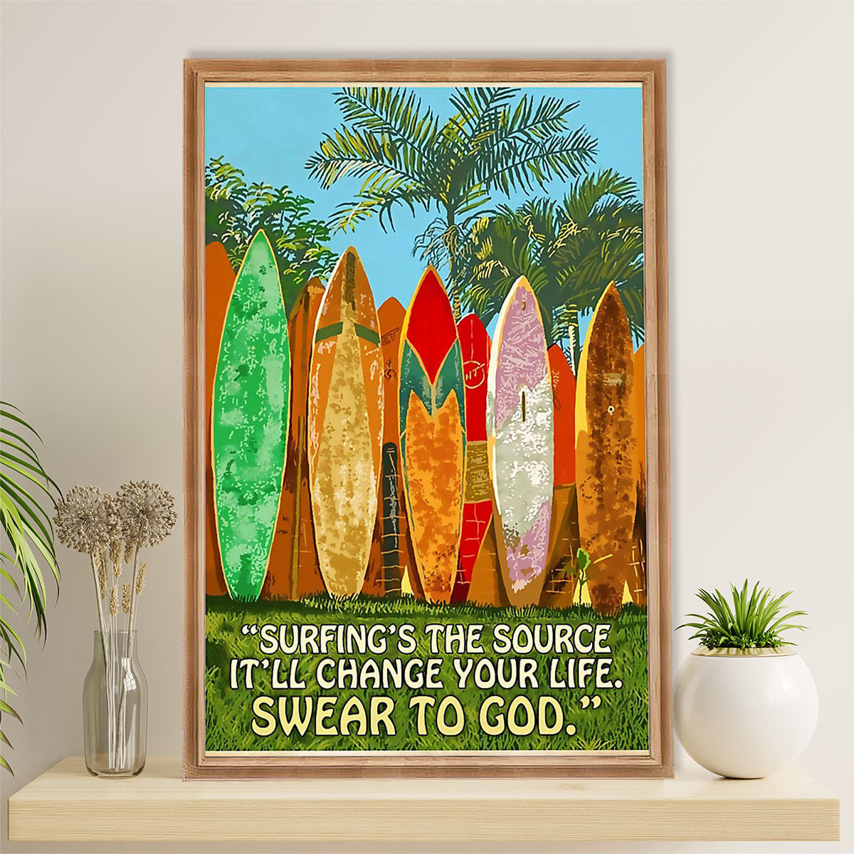 Water Surfing Canvas Wall Art Prints | Surfing Is The Source | Home Décor Gift For Beach Surfer