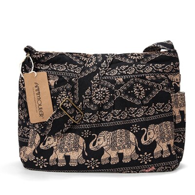 Annmouler Large Women Shoulder Bag Cotton Fabric Crossbody Bag Tribal Elephant Print Hobo Bag Soft Adjustable Messenger Bag alx