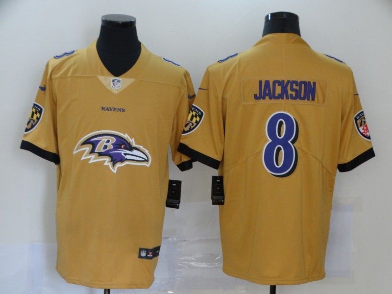 Baltimore Ravens Lamar Jackson #8 NFL 2020 Yellow Jersey