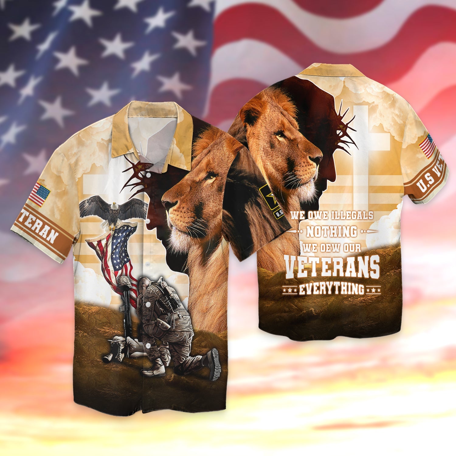 Veteran Hawaiian Shirt Lion And Jesus Shirt Gift For Veteran