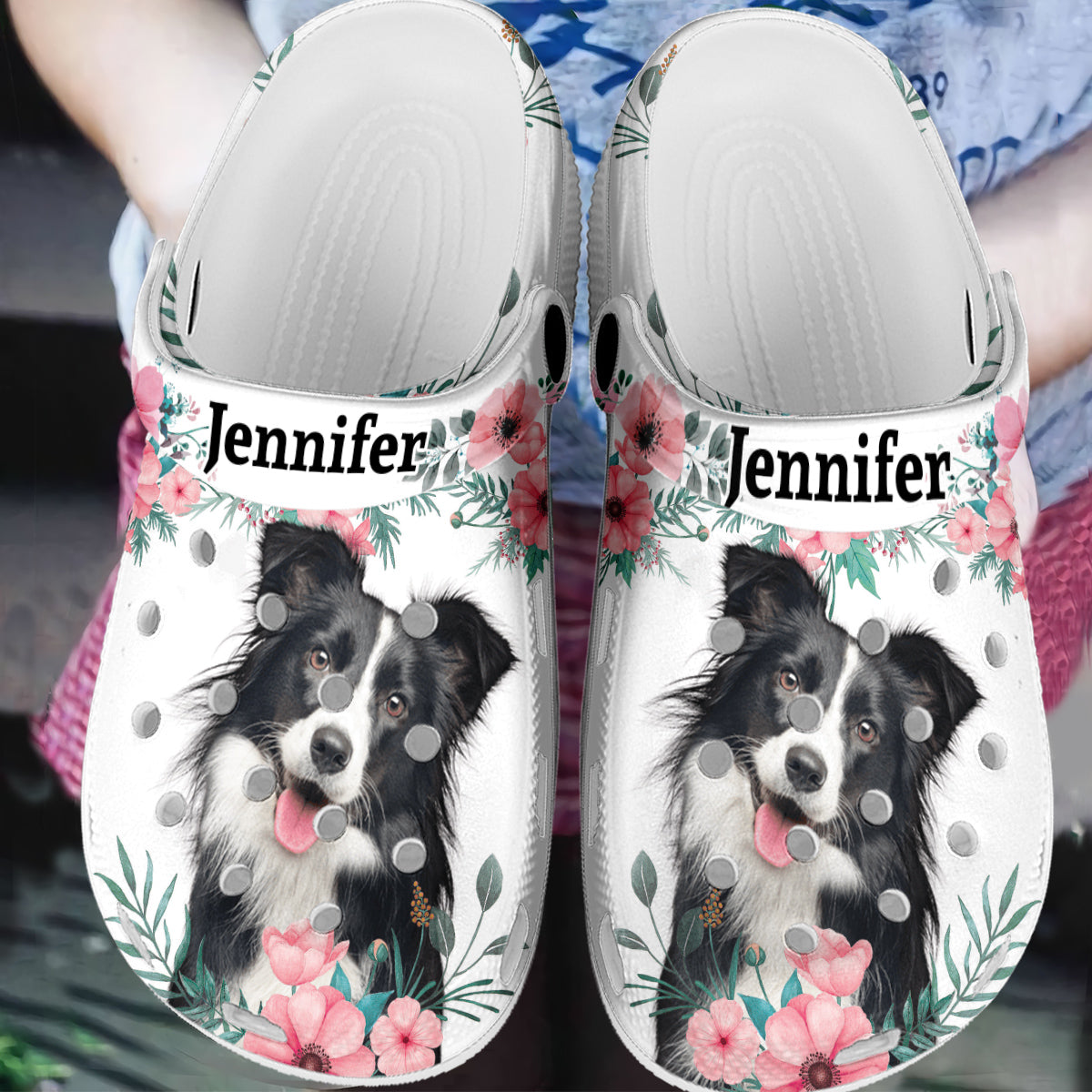 Dog Personalized Clogs Shoes For Women With Flower Pattern – Personalized Crocs, Gift For Pet Lovers