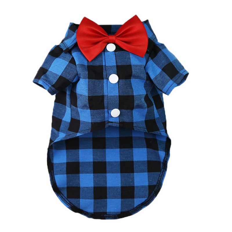 Dog Shirts Fashion bowknot Plaid Dog Shirts Cotton Pet Puppy T-Shirt Dog Clothes For Small Medium Dogs Cat alx