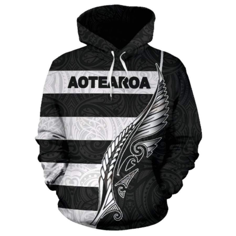 Aotearoa Hoodie Silver Fern Patterns Maori PL