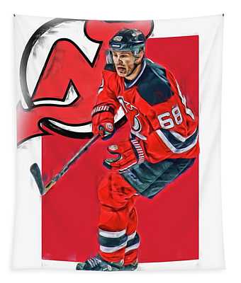 Jaromir Jagr New Jersey Devils Oil Art Series 1 Joe Hamilton Tapestry