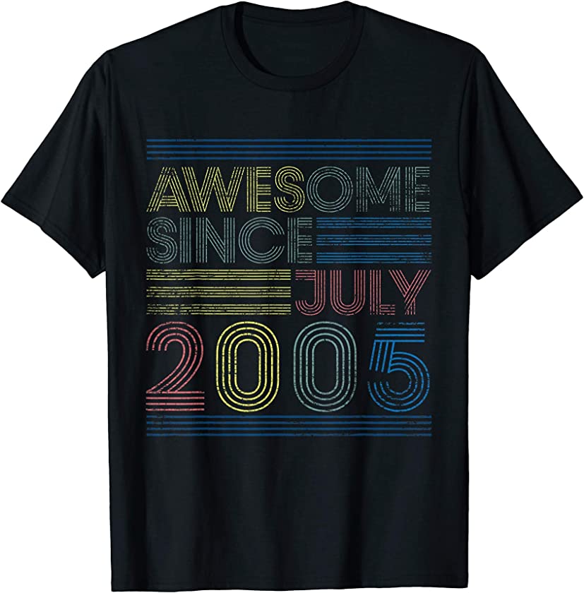 16th Birthday Gifts Vintage – Awesome Since July 2005 T-Shirt