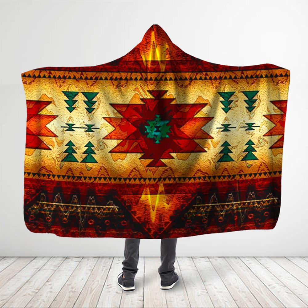 ViticStore™ Native American Style 3D All Over Printed Red Symbols Hooded Blanket