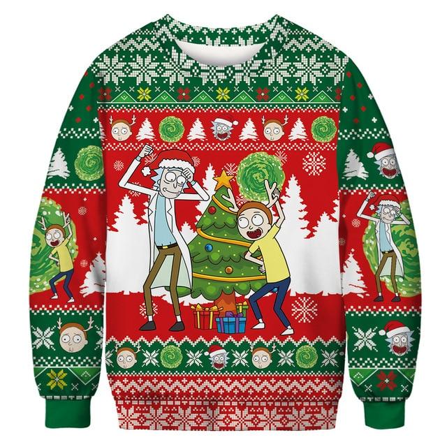 Unifinz Rick And Morty Christmas Sweater Rick And Morty Christmas Party Red Green Ugly Sweater 2022