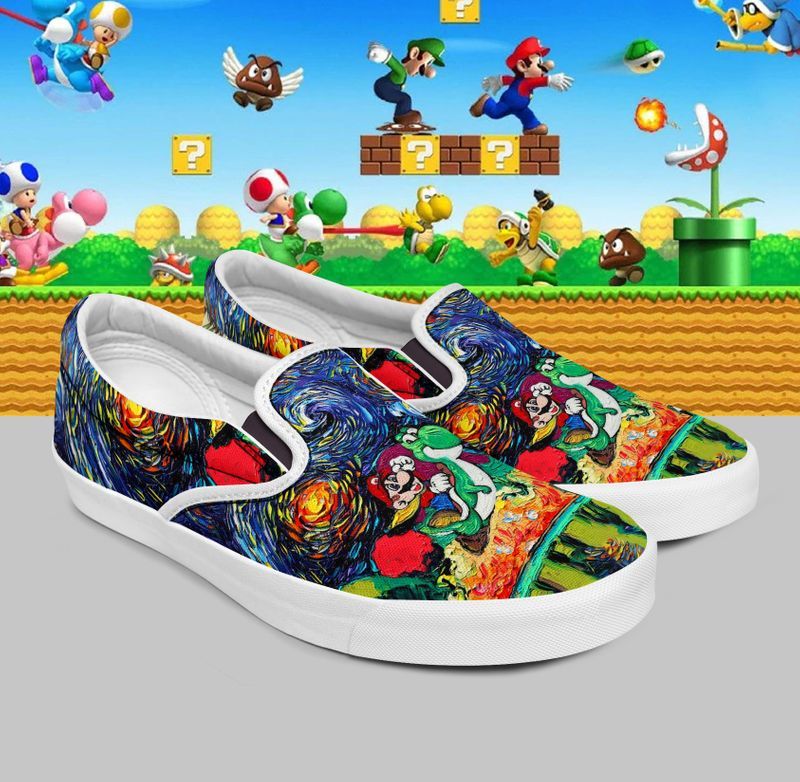 Super Mario Game Starry Night Art Sneaker Design Gift For Fans Custom Shoes Slip On Shoes