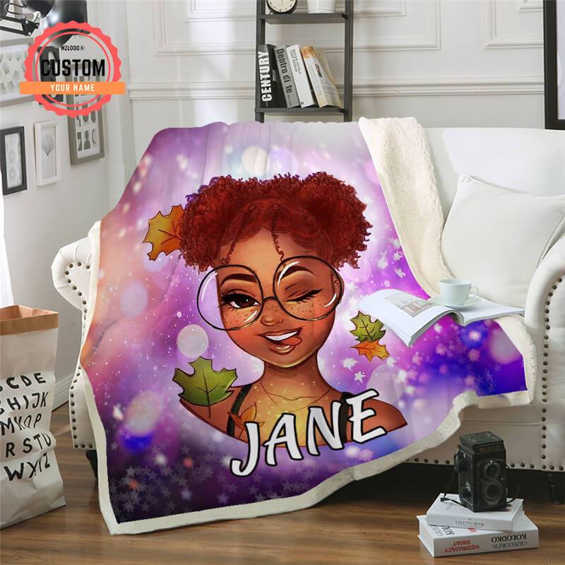 So Cute Black Girl Custom Name Plush Fleece Blanket