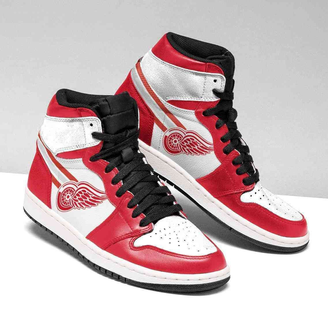 Detroit Red Wings Red And White Design Air Jordan 1 Mid Printing Shoes Sneaker