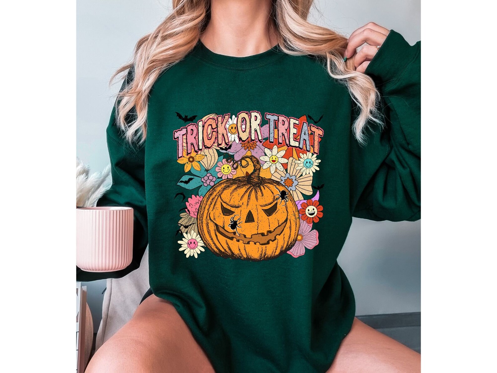 Halloween Gift, Pumpkin Sweatshirt,Fall Sweatshirt,Retro Halloween, Ghost Sweatshirt,Gift For Her, 2D Crewneck Sweatshirt All Over Print Sweatshirt For Women Sweatshirt For Men