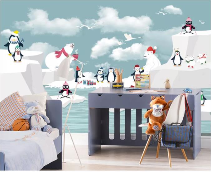 3D Cartoon Sky Penguin Wall Mural Wallpaper 228