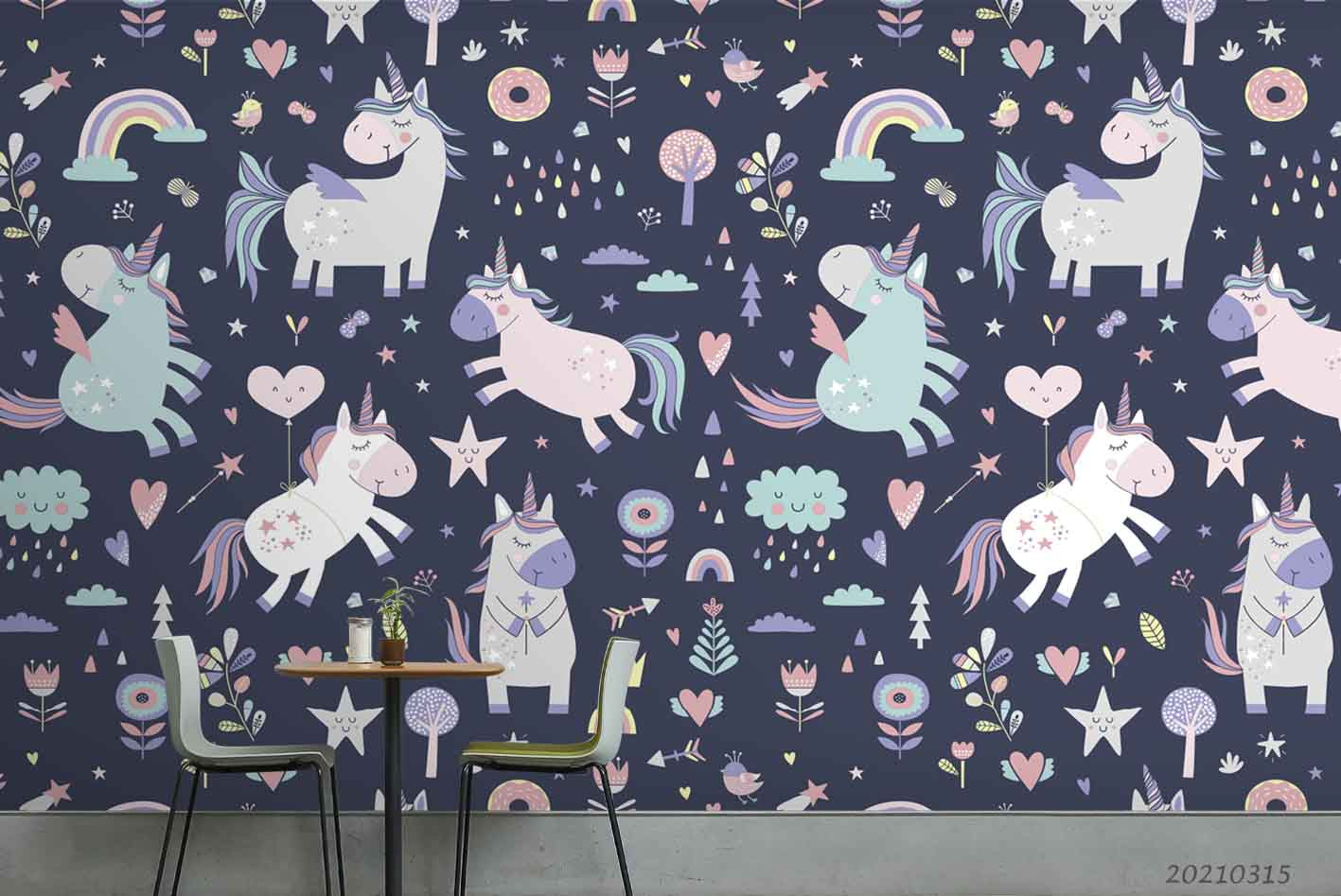 3D Cartoon Animal Unicorn Rainbow Floral Wall Mural Wallpaper Lqh 358