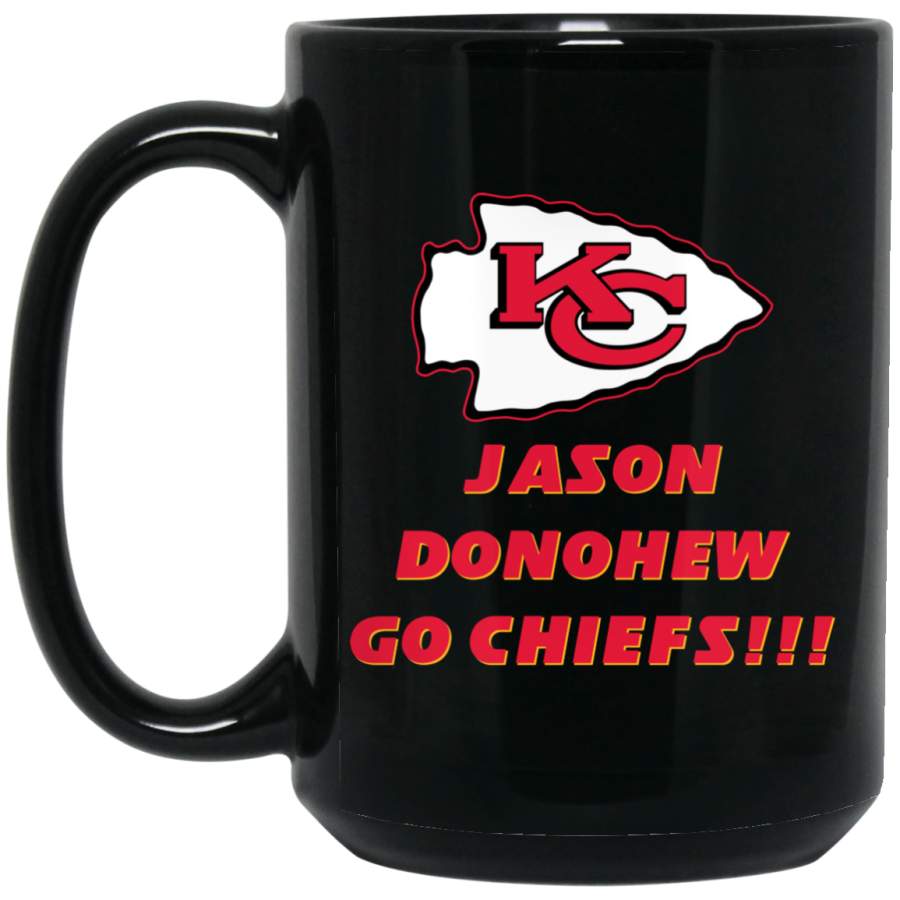 Custom Personalized Kansas City Chiefs Logo Black-Red Jason Donohew BM15OZ 15 oz. Black Mug