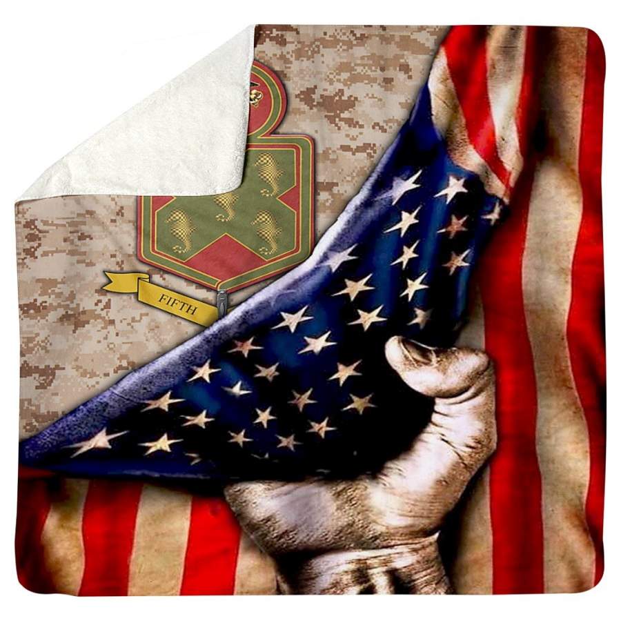 5Th Marine Regiment American Flag Sherpa Blanket