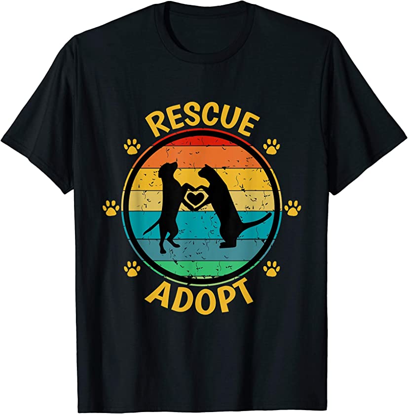 Vintage Rescue Adopt Animal Pets Dog Cat Paw Heart Adoption T-Shirt