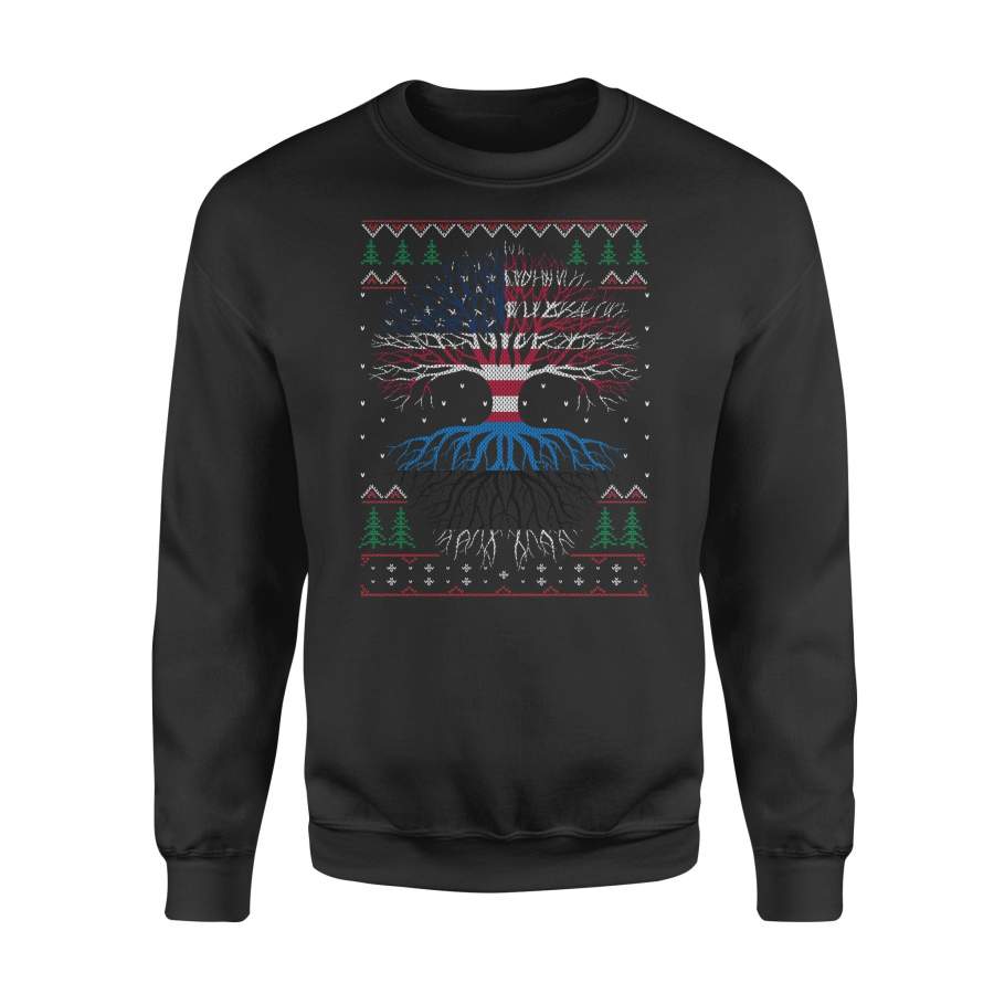 YOLOstuff Estonian Roots American US Grown Flag Ugly Christmas – Standard Fleece Sweatshirt