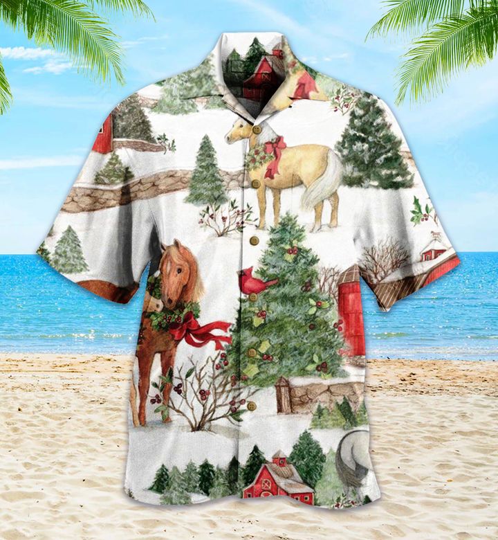 Horse House Christmas White Hawaii Shirt Ha107914