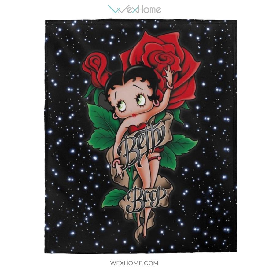 Betty Boop Cartoon Sexy With Rose Velveteen Plush Blanket Unique Design W1611