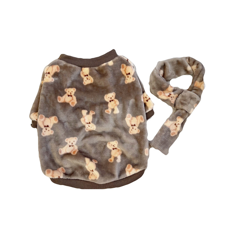 Winter Pet Dog Clothes for Small Dogs Send Scarf Cute Bear Print Dog Hoodie French Bulldog Maltese Coat Kawaii Dog Jumper alx