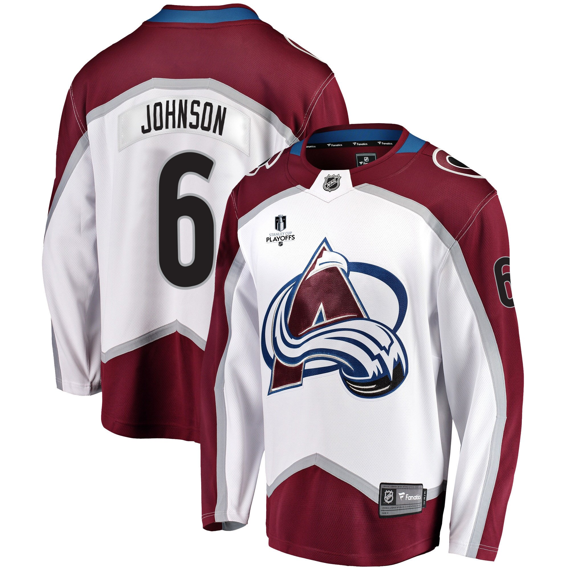 Colorado Avalanche Erik Johnson 6 Away 2022 Stanley Cup Playoffs Breakaway Men Jersey – White