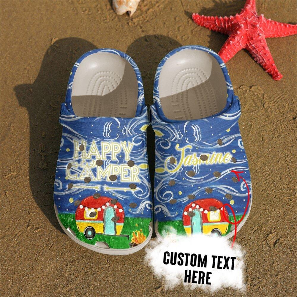 Camping Personalized Clog, Custom Name, Text, Color, Number Fashion Style For Women, Men, Kid, Print 3D Happy Camper At Night