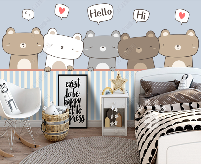 3D Cartoon Animal Bear Wall Mural Wallpaper Lqh 289