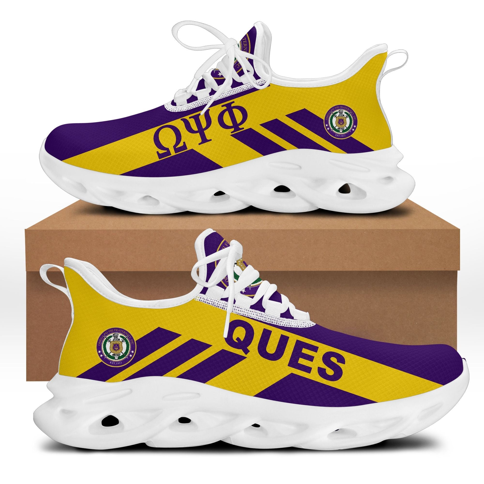 Wonder Print Footwear – Omega Psi Phi Crest Ques Stripe Style Clunky Sneakers Lt10