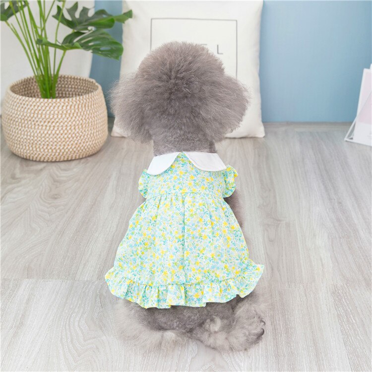 Dress for Dog Clothes Pet Clothing Dogs Puppy Flowers Costume Cotton Cute Cat Skirt Summer Blue Chihuahua Ropa Perro alx