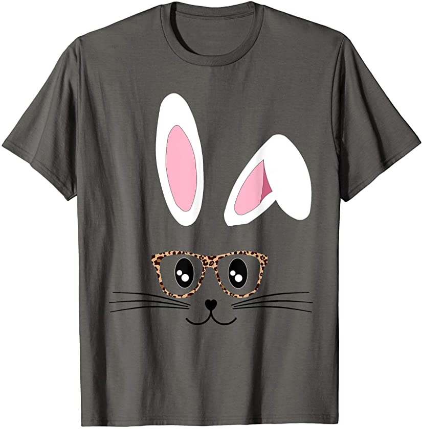 Cute Bunny Face Leopard Print Glasses Easter Women Boy pjs T-Shirt