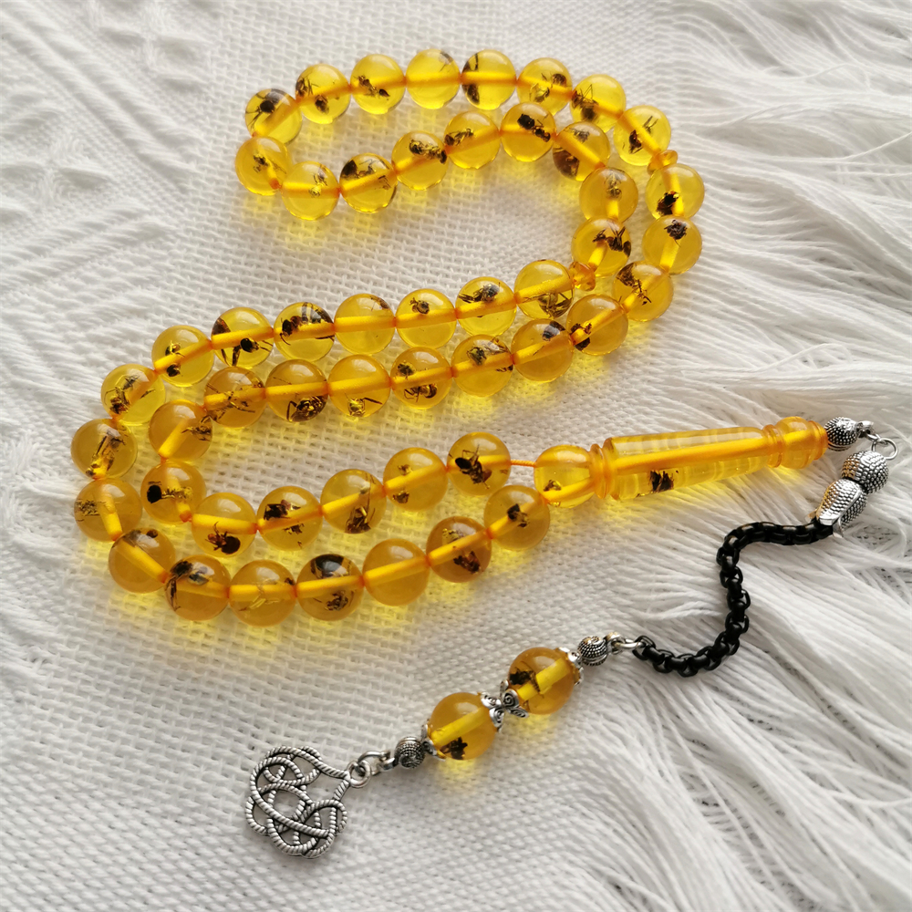 Tasbih Rosary Amazing artificial amber Insect Beads Real ants inside 10mm 51 Sibha Round Beads Hand Made prayer bead alx