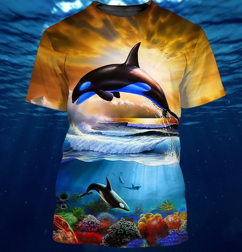 Whale Jump Out Out Water Sunset 3D Full Print Tshirt