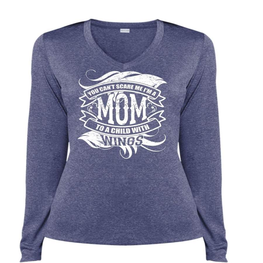 You Can’t Scare Me T Shirt, I’m A Mom To A Child T Shirt, Cool Shirt (Ladies LS Heather V-Neck)